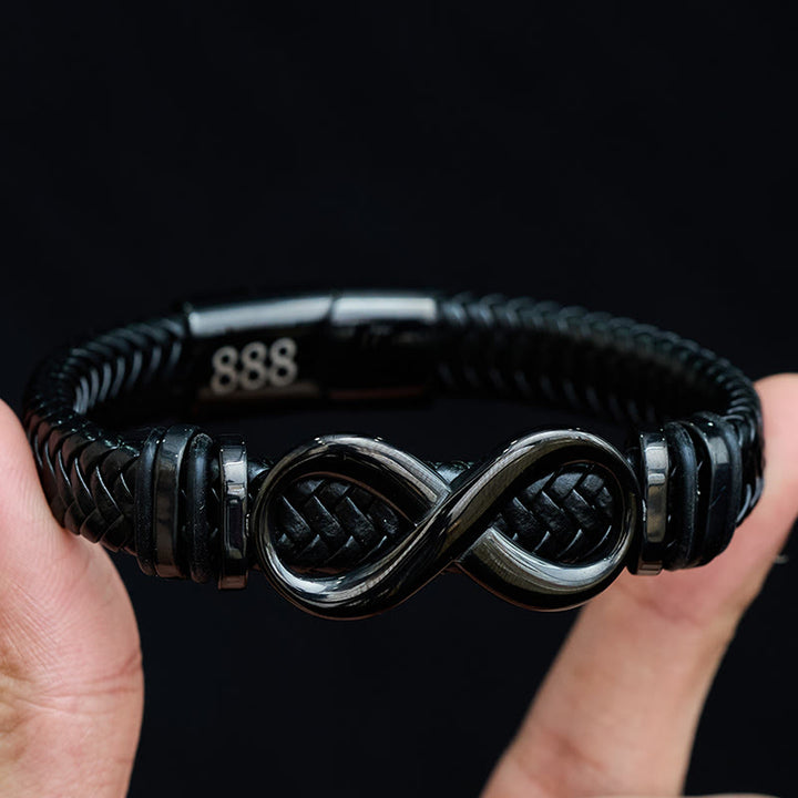 Buddha Stones Infinity Design 444 Engelszahl 888 Engelszahl Titanstahl Leder verstärktes Armband - image 10