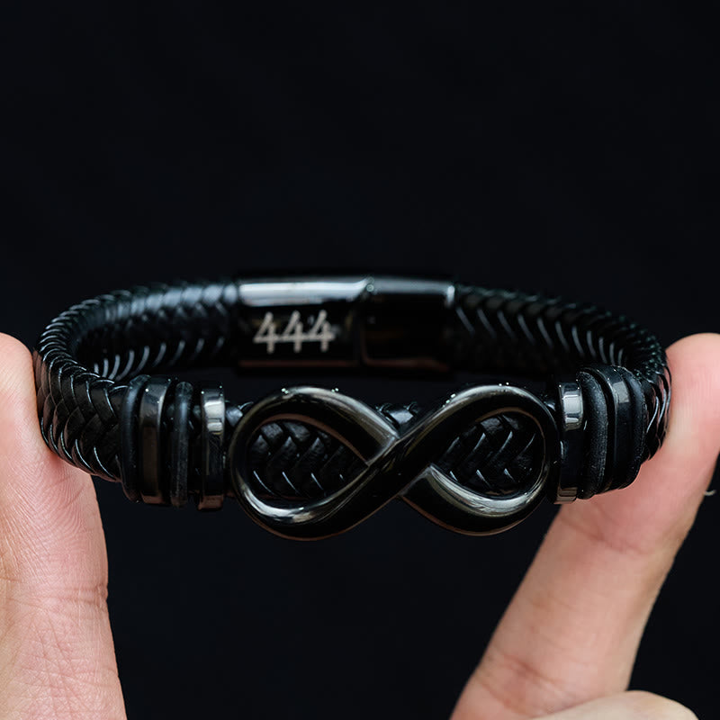 Buddha Stones Infinity Design 444 Engelszahl 888 Engelszahl Titanstahl Leder verstärktes Armband - image 3
