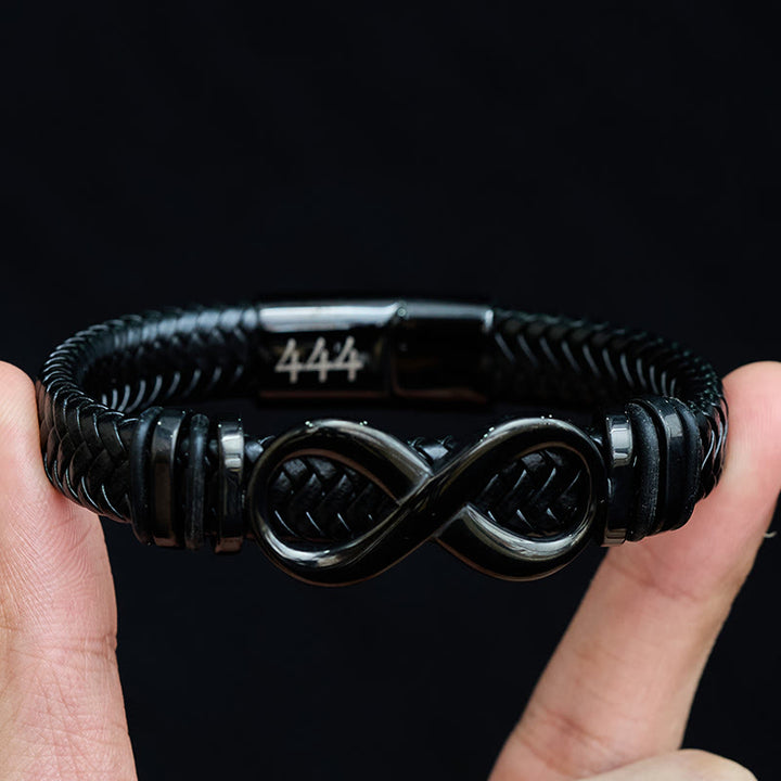 Buddha Stones Infinity Design 444 Engelszahl 888 Engelszahl Titanstahl Leder verstärktes Armband - image 3