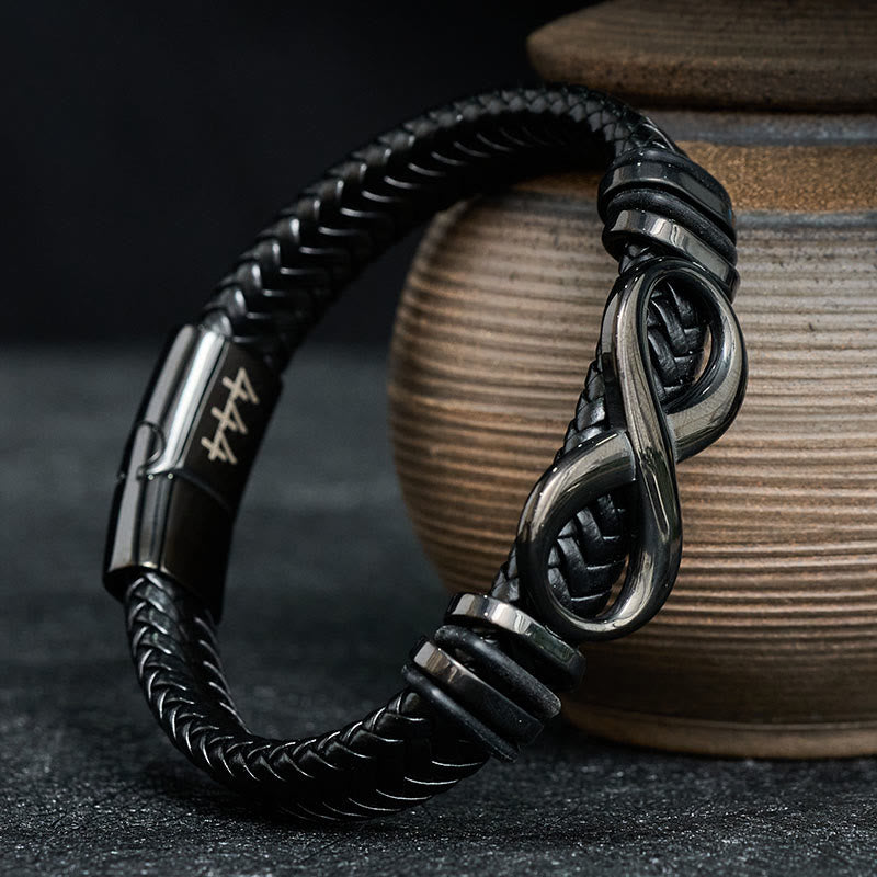Buddha Stones Infinity Design 444 Engelszahl 888 Engelszahl Titanstahl Leder verstärktes Armband - image 4