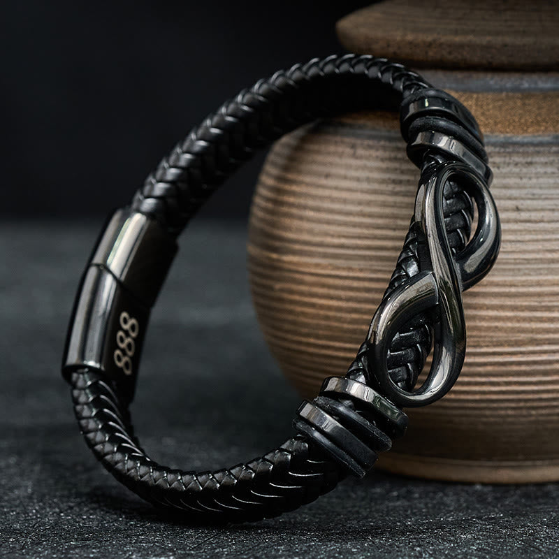Buddha Stones Infinity Design 444 Engelszahl 888 Engelszahl Titanstahl Leder verstärktes Armband - image 11