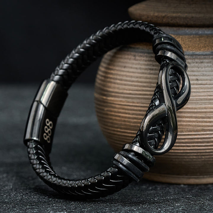 Buddha Stones Infinity Design 444 Engelszahl 888 Engelszahl Titanstahl Leder verstärktes Armband - image 11