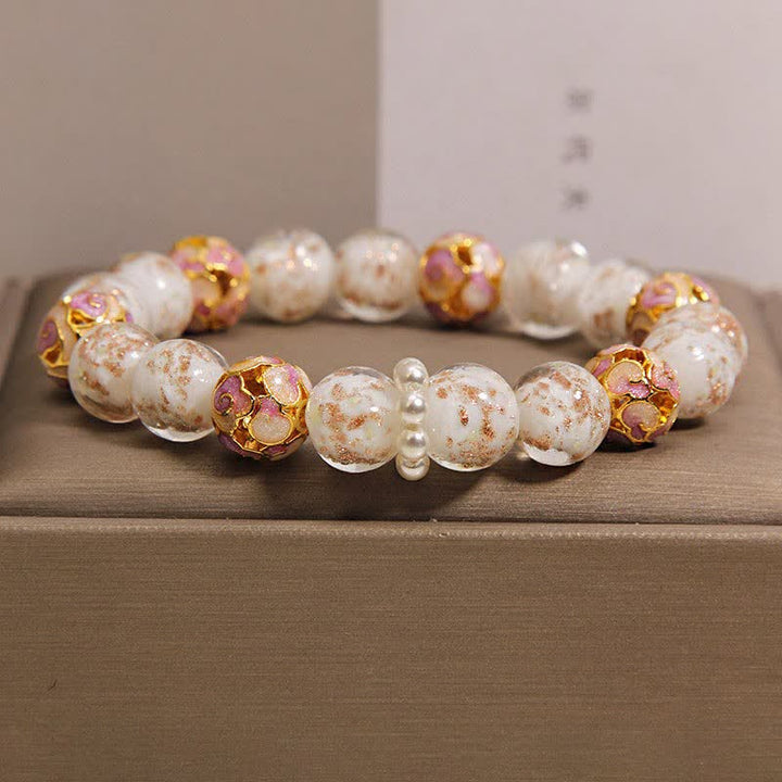 Buddha Stones Liuli Glasperlen-Goldblatt-Cloisonné-Reinheit Neues chinesisches rundes Armband - Weiß - Glas (Klarheit♥Fokus) - image 2