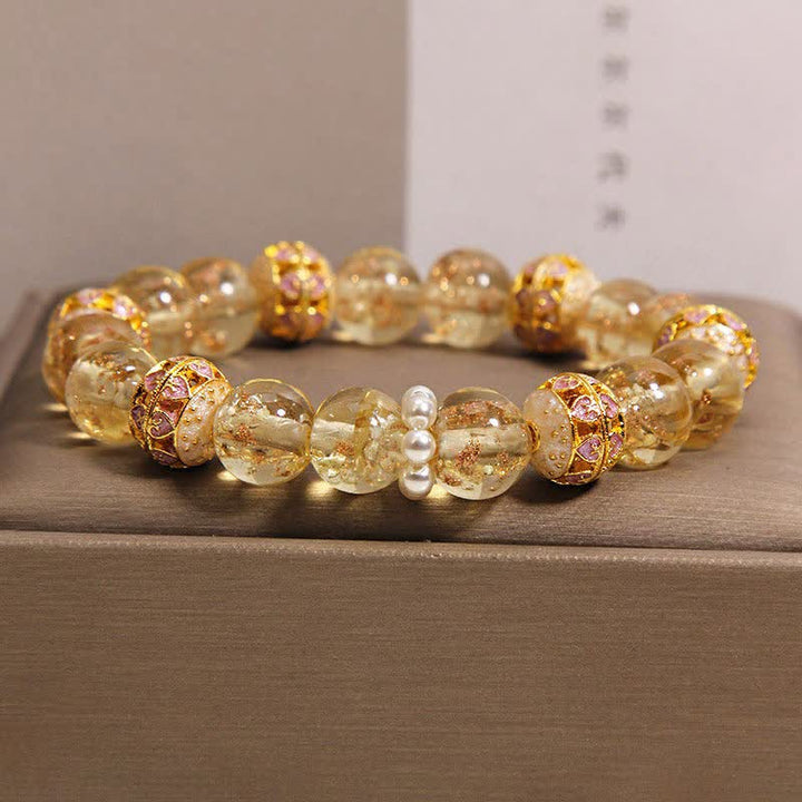 Buddha Stones Liuli Glasperlen-Goldblatt-Cloisonné-Reinheit Neues chinesisches rundes Armband - Gold - Glas (Klarheit♥Fokus) - image 1