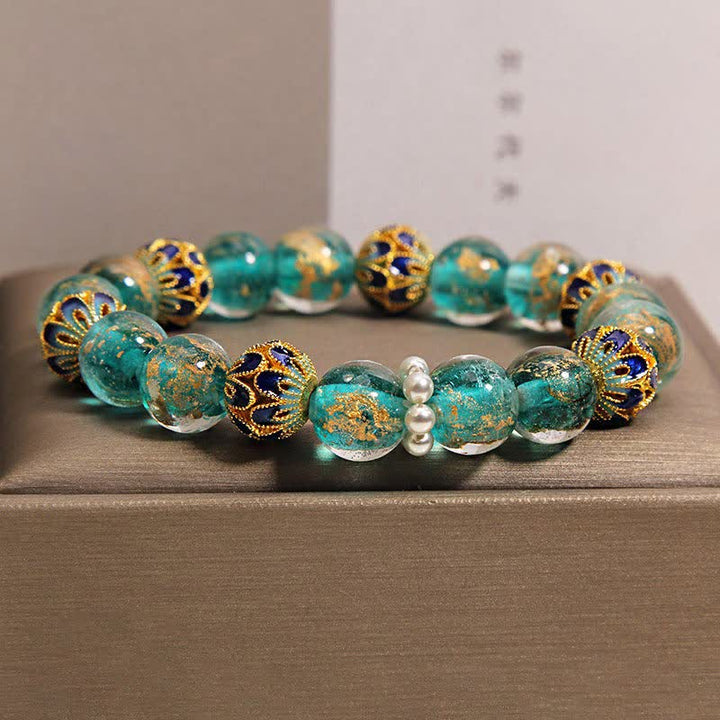 Buddha Stones Liuli Glasperlen-Goldblatt-Cloisonné-Reinheit Neues chinesisches rundes Armband - image 6