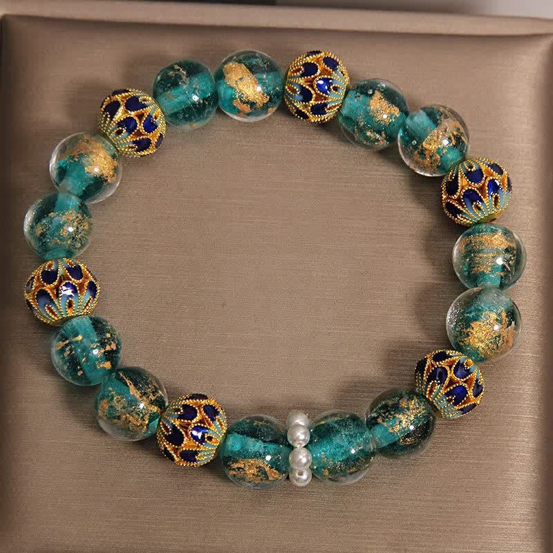 Buddha Stones Liuli Glasperlen-Goldblatt-Cloisonné-Reinheit Neues chinesisches rundes Armband - image 10