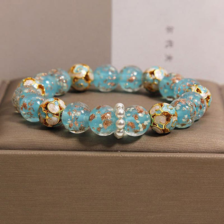 Buddha Stones Liuli Glasperlen-Goldblatt-Cloisonné-Reinheit Neues chinesisches rundes Armband - Lake Blue - Glas (Klarheit♥Fokus) - image 3