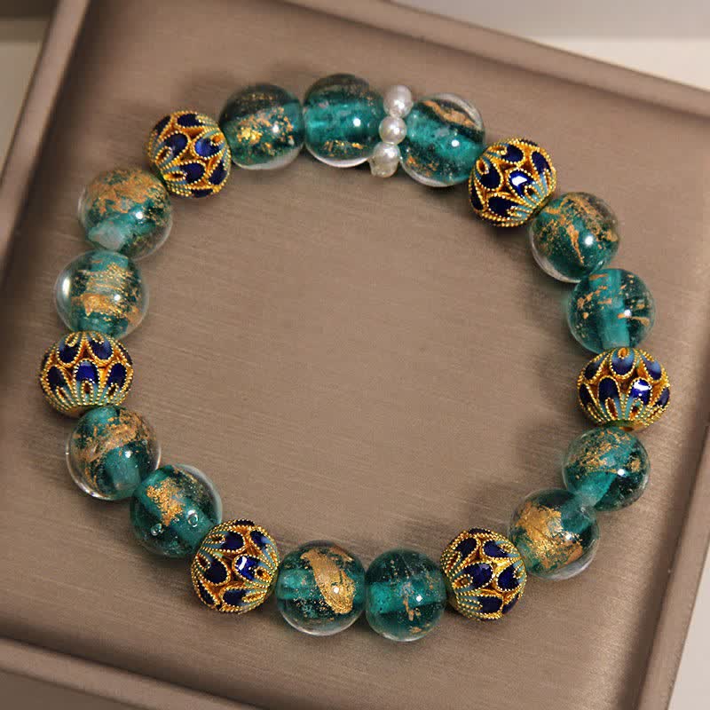 Buddha Stones Liuli Glasperlen-Goldblatt-Cloisonné-Reinheit Neues chinesisches rundes Armband - image 9