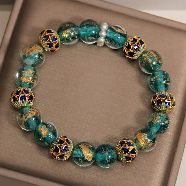 Buddha Stones Liuli Glasperlen-Goldblatt-Cloisonné-Reinheit Neues chinesisches rundes Armband - image 9
