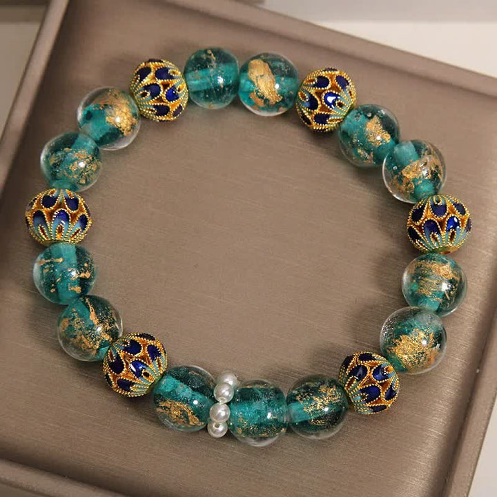 Buddha Stones Liuli Glasperlen-Goldblatt-Cloisonné-Reinheit Neues chinesisches rundes Armband - image 8