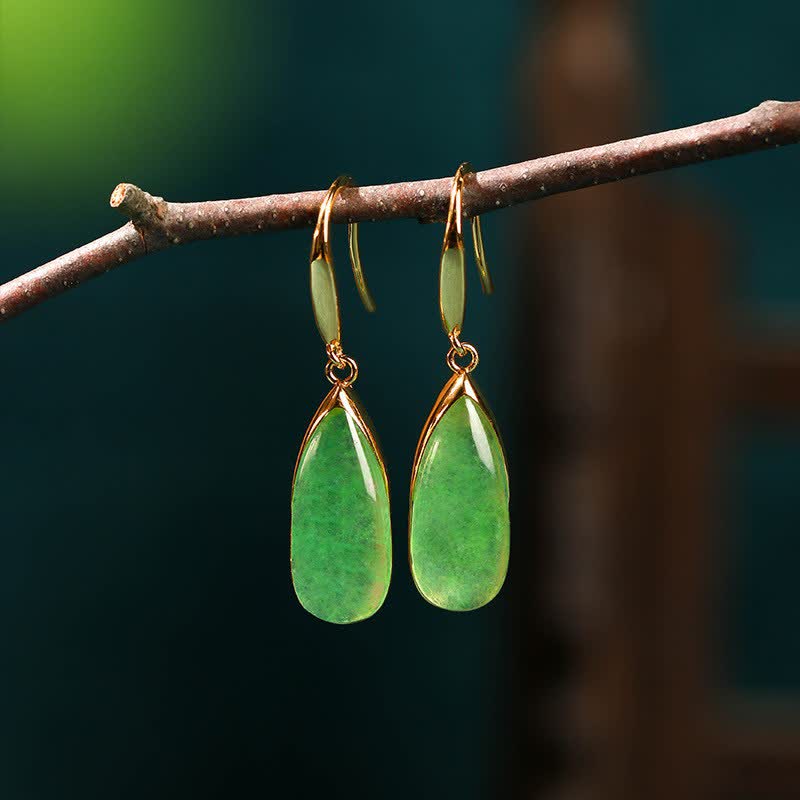 Buddha Stones Jade-Ohrringe in Tropfenform mit Vintage-Goldton - Jade-Tropfenohrringe - Kupfer (Harmonische Verbindung ♥ Erdung) - image 0