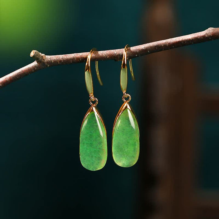 Buddha Stones Jade-Ohrringe in Tropfenform mit Vintage-Goldton - Jade-Tropfenohrringe - Kupfer (Harmonische Verbindung ♥ Erdung) - image 0