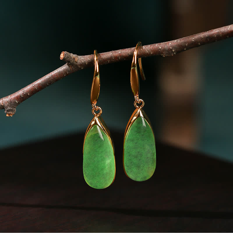 Buddha Stones Jade-Ohrringe in Tropfenform mit Vintage-Goldton - image 1