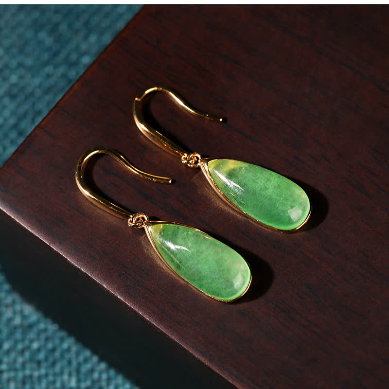 Buddha Stones Jade-Ohrringe in Tropfenform mit Vintage-Goldton - image 3