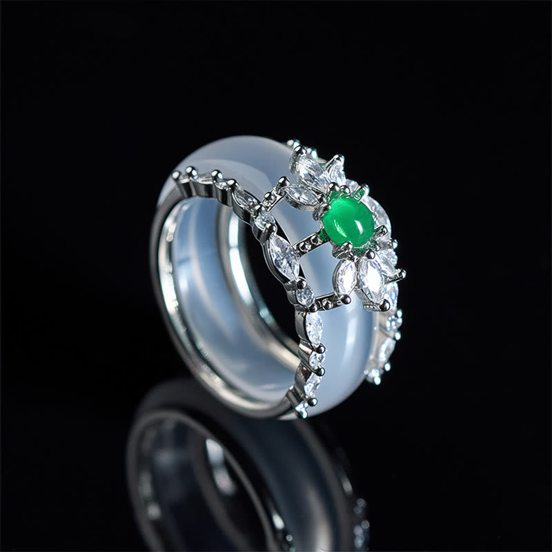 Buddha Stones Chalcedonblume Grüner Zirkon Positivring - Chalcedon (US 8) - image 0