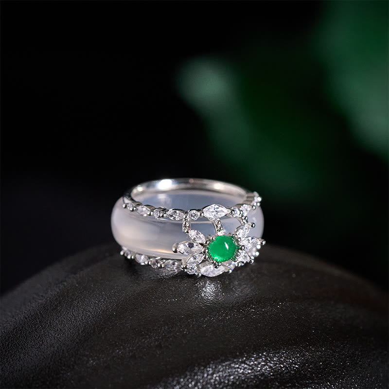 Buddha Stones Chalcedonblume Grüner Zirkon Positivring - image 8