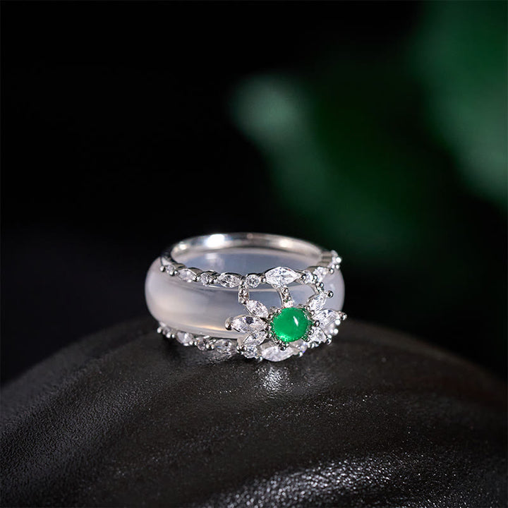 Buddha Stones Chalcedonblume Grüner Zirkon Positivring - image 8