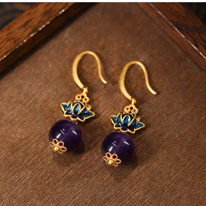 Buddha Stones Amethyst Lotus Enlightenment Tropfenohrringe - image 1