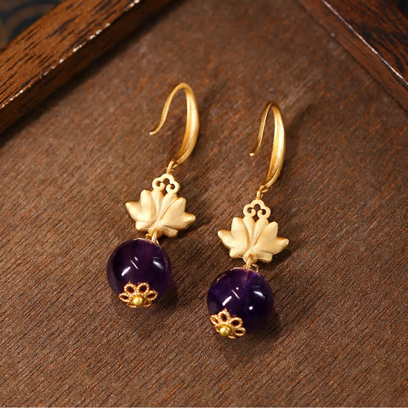Buddha Stones Amethyst Lotus Enlightenment Tropfenohrringe - image 2