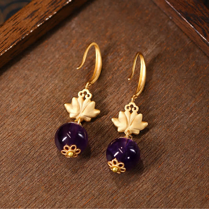 Buddha Stones Amethyst Lotus Enlightenment Tropfenohrringe - image 2