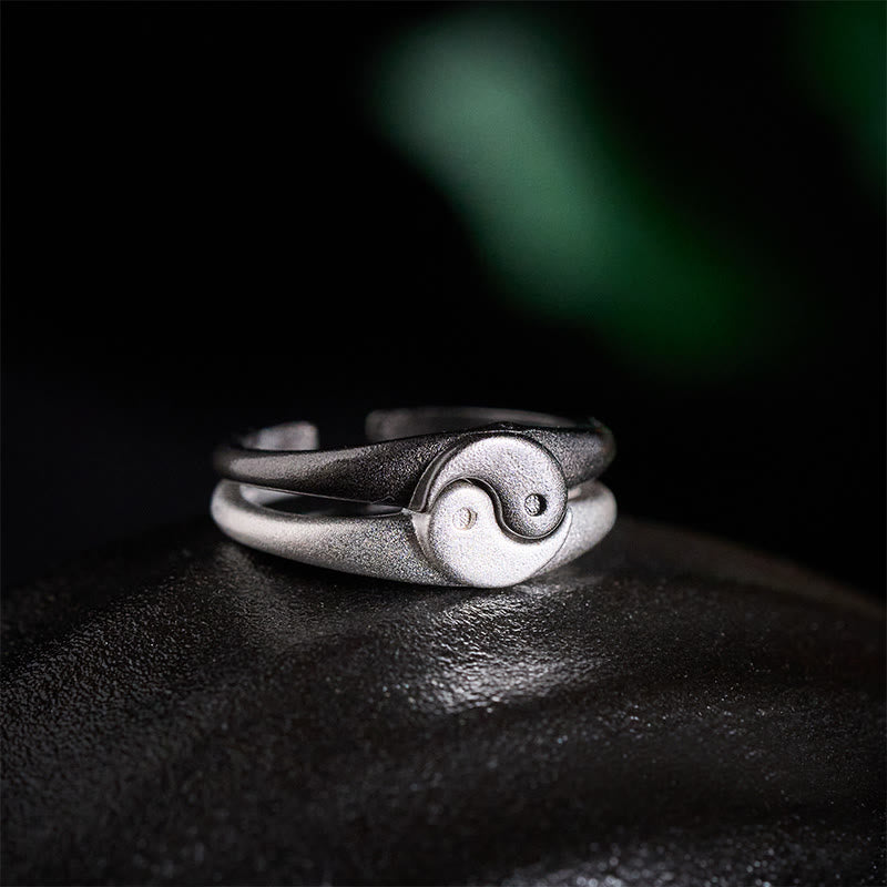 Buddha Stones Retro Yin Yang strukturierter Kupfer Harmonie verstellbarer Ring - image 1