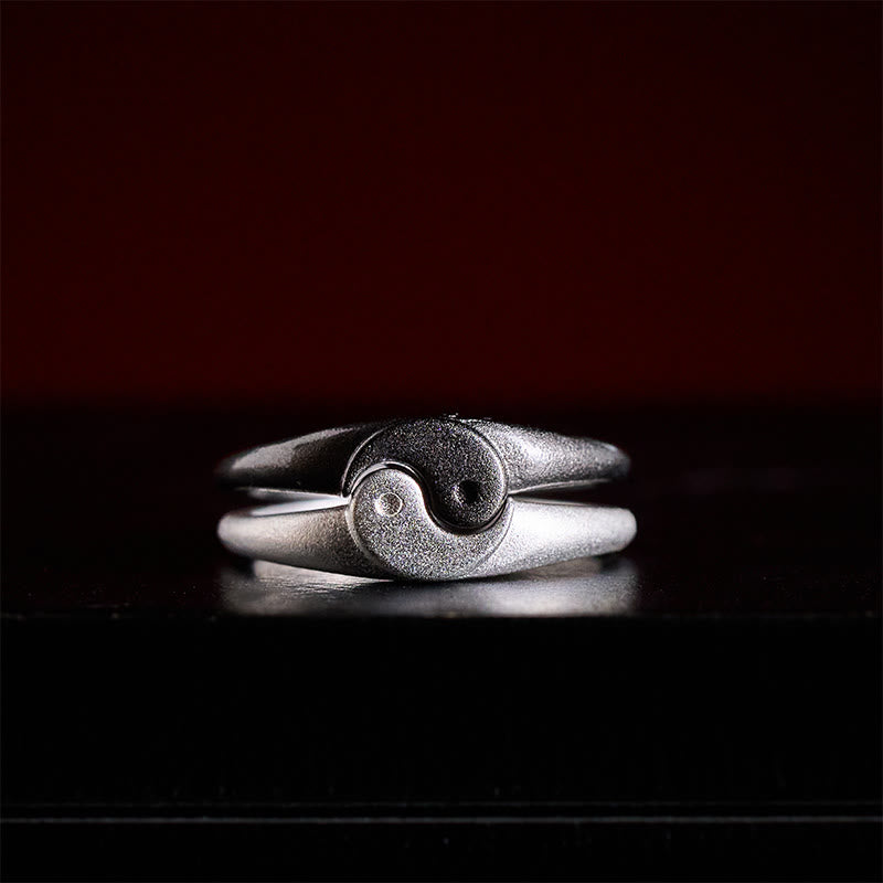 Buddha Stones Retro Yin Yang strukturierter Kupfer Harmonie verstellbarer Ring - 2 Stück Yin & Yang (verstellbar) - image 0