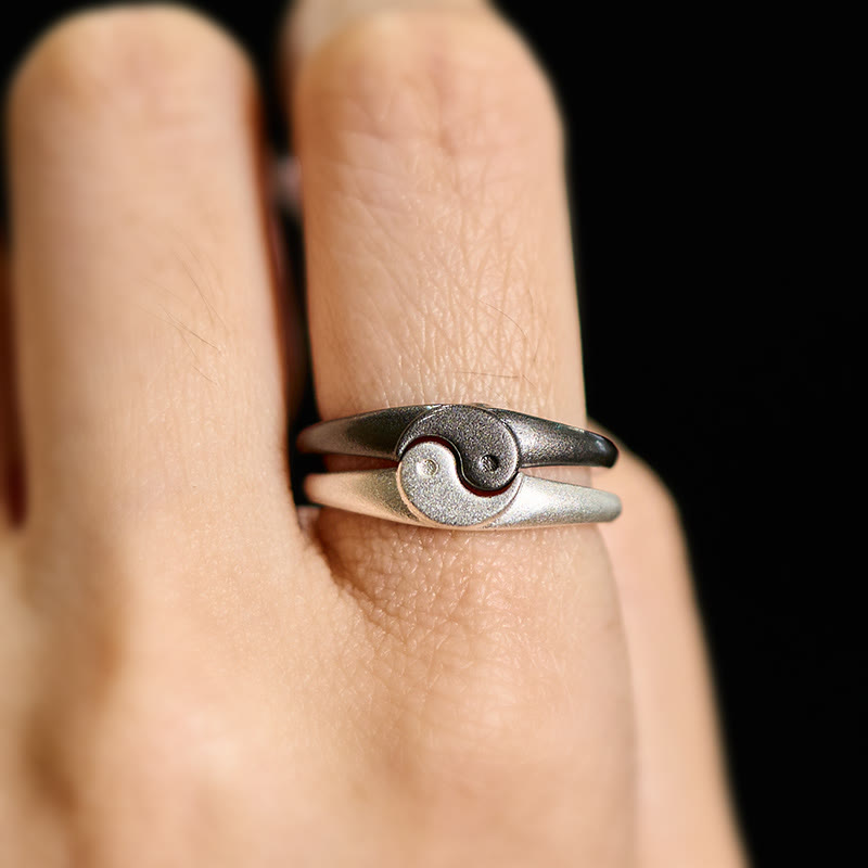 Buddha Stones Retro Yin Yang strukturierter Kupfer Harmonie verstellbarer Ring - image 10