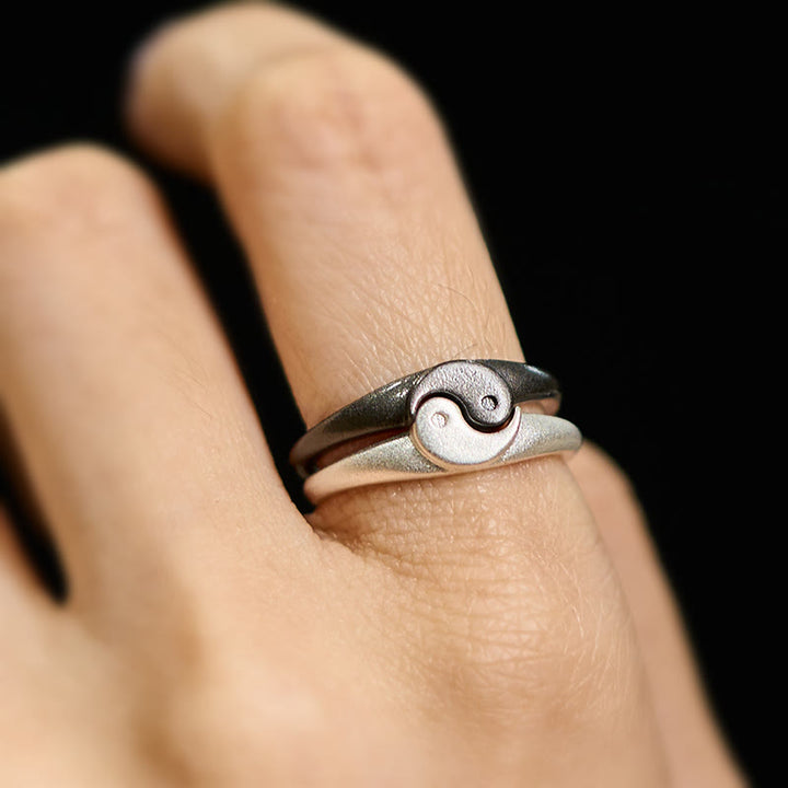 Buddha Stones Retro Yin Yang strukturierter Kupfer Harmonie verstellbarer Ring - image 11