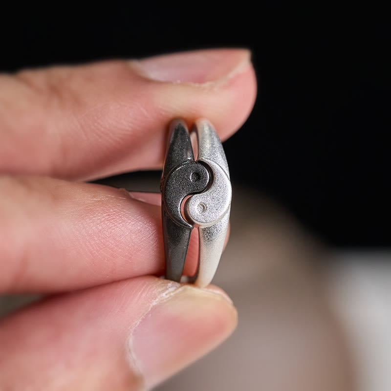 Buddha Stones Retro Yin Yang strukturierter Kupfer Harmonie verstellbarer Ring - image 9