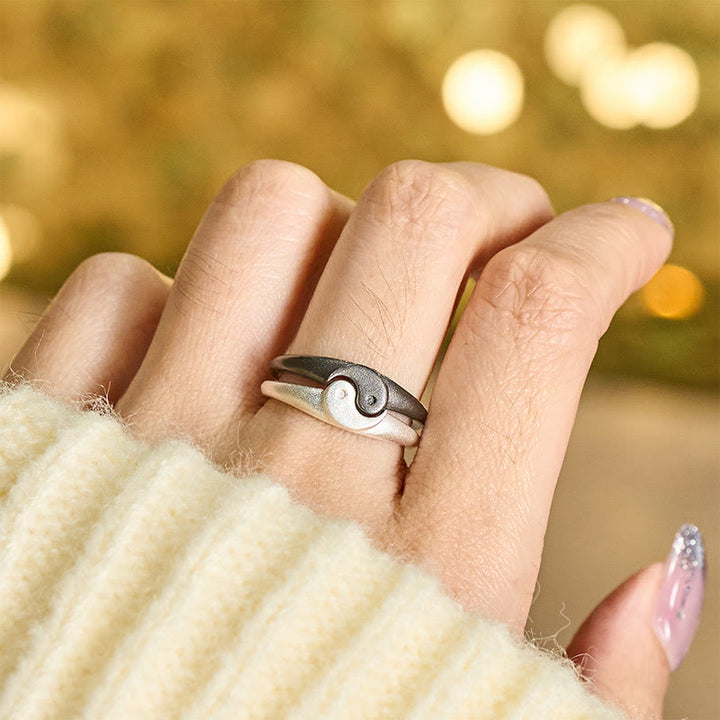 Buddha Stones Retro Yin Yang strukturierter Kupfer Harmonie verstellbarer Ring - image 7