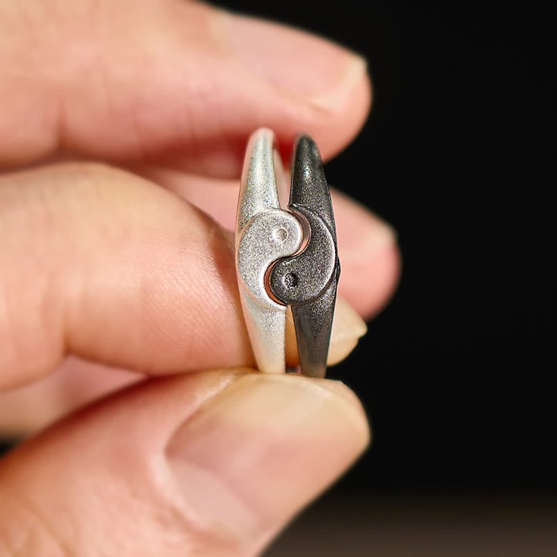 Buddha Stones Retro Yin Yang strukturierter Kupfer Harmonie verstellbarer Ring - image 8