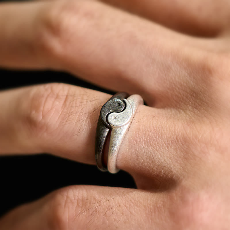 Buddha Stones Retro Yin Yang strukturierter Kupfer Harmonie verstellbarer Ring - image 13