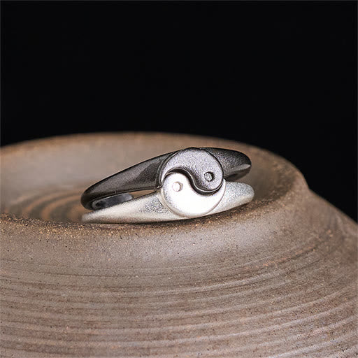 Buddha Stones Retro Yin Yang strukturierter Kupfer Harmonie verstellbarer Ring - image 2