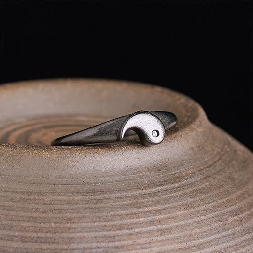 Buddha Stones Retro Yin Yang strukturierter Kupfer Harmonie verstellbarer Ring - Yin (einstellbar) - image 14