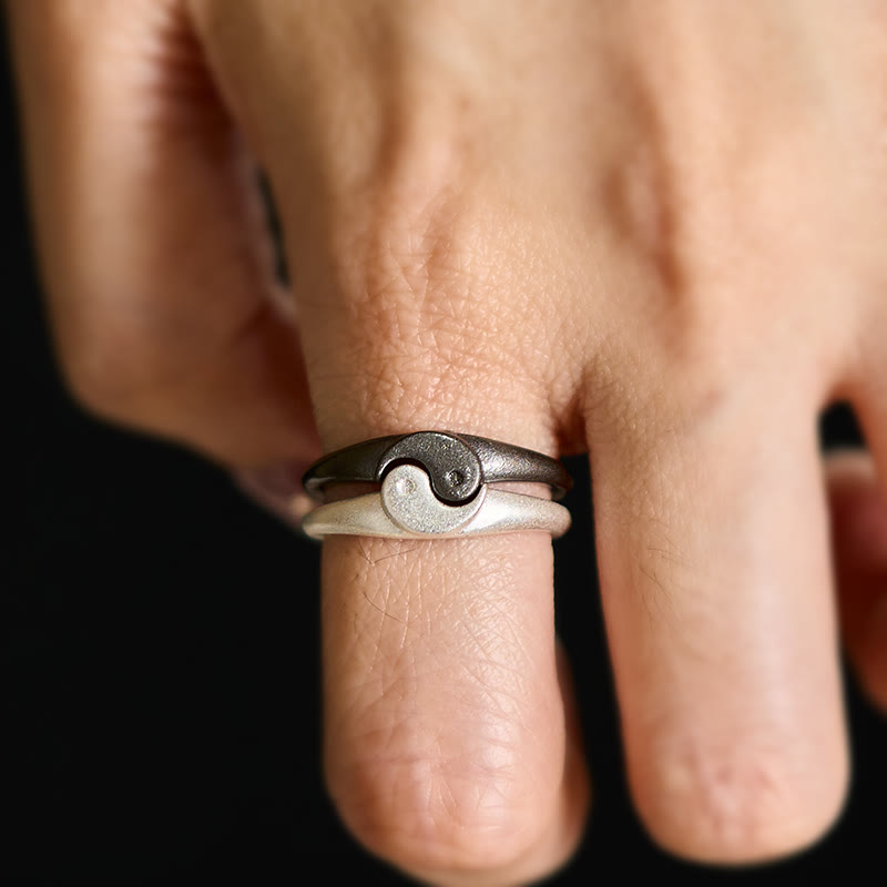 Buddha Stones Retro Yin Yang strukturierter Kupfer Harmonie verstellbarer Ring - image 4