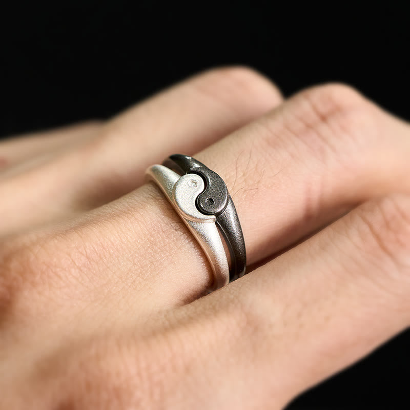 Buddha Stones Retro Yin Yang strukturierter Kupfer Harmonie verstellbarer Ring - image 12