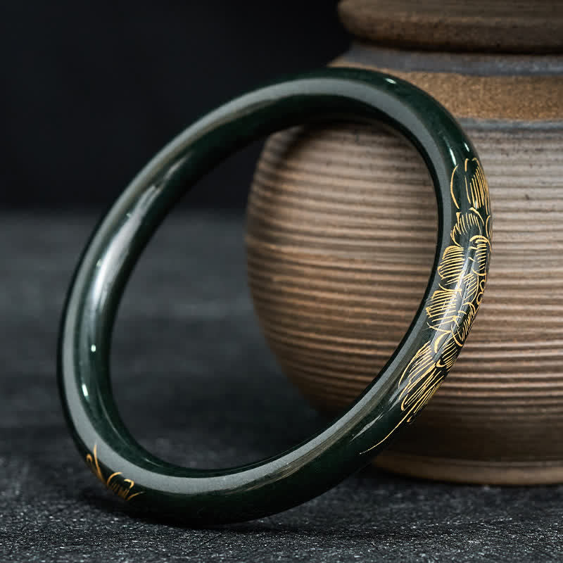 Buddha Stones Armreif aus natürlichem cyanfarbenem Jade-Lotus-Koi-Fisch-Motiv – Symbol der Erleuchtung - image 3