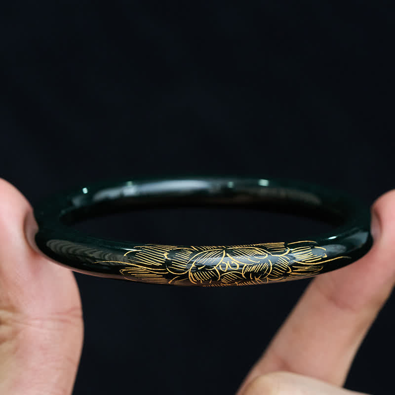 Buddha Stones Armreif aus natürlichem cyanfarbenem Jade-Lotus-Koi-Fisch-Motiv – Symbol der Erleuchtung - image 7
