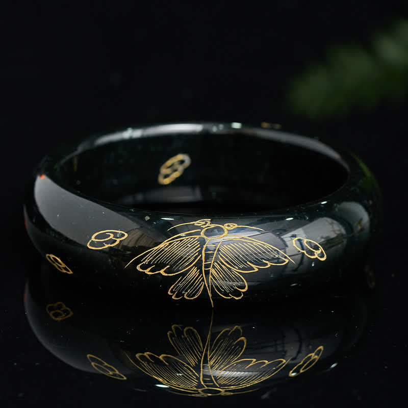 Buddha Stones Armband aus natürlicher cyanfarbener Jade mit Schnitzereien, harmonischem Muster - image 4
