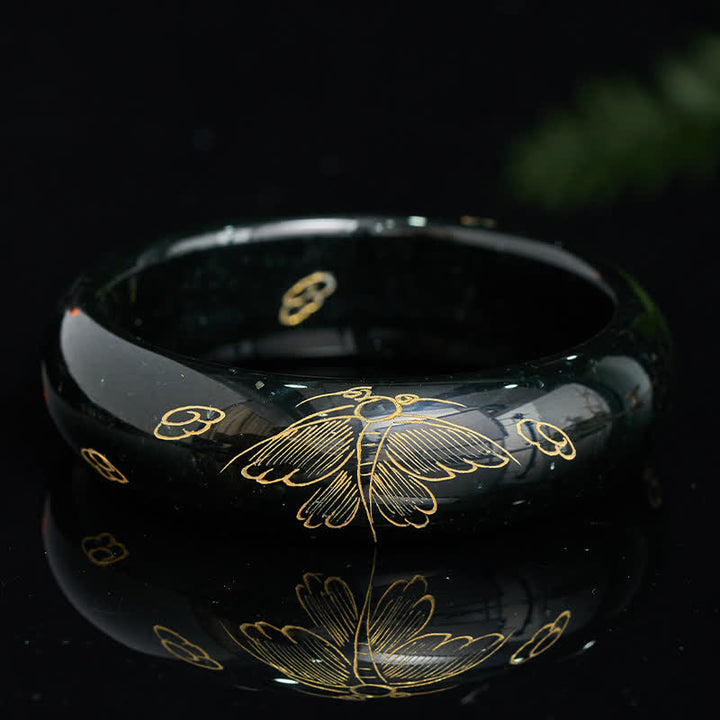 Buddha Stones Armband aus natürlicher cyanfarbener Jade mit Schnitzereien, harmonischem Muster - image 4