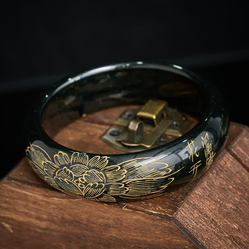 Buddha Stones Armband aus natürlicher cyanfarbener Jade mit Schnitzereien, harmonischem Muster - image 3