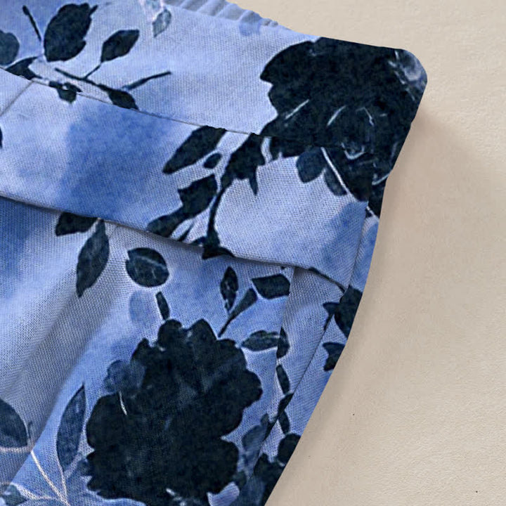 Buddha Stones Damenhose aus Baumwoll-Leinen-Mischgewebe mit Blumenmuster, elastischem Bund, weitem Bein und Taschen - image 2