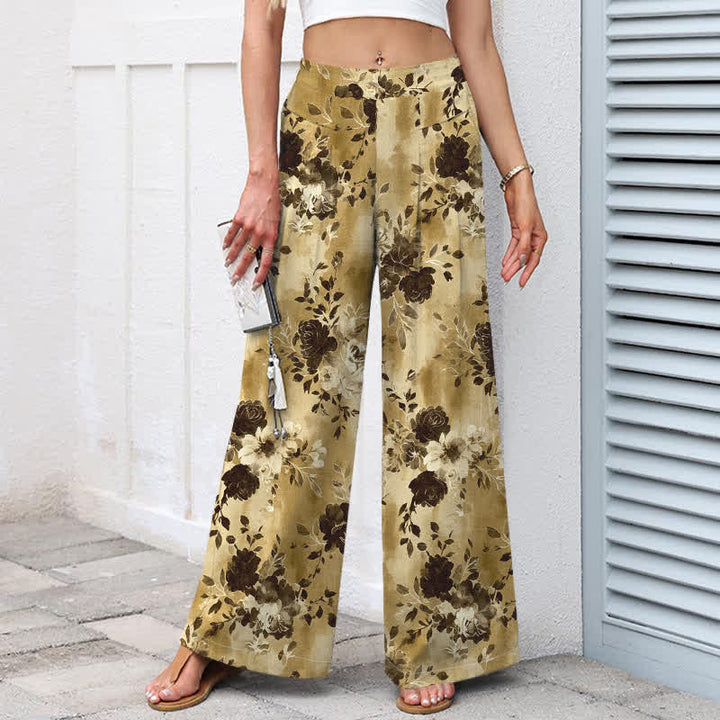 Buddha Stones Damenhose aus Baumwoll-Leinen-Mischgewebe mit Blumenmuster, elastischem Bund, weitem Bein und Taschen - image 5