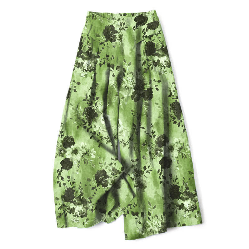 Buddha Stones Damenhose aus Baumwoll-Leinen-Mischgewebe mit Blumenmuster, elastischem Bund, weitem Bein und Taschen - Hellgrün - US16, UK/AU20, EU48 (3XL) - image 8
