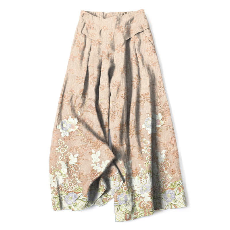 Buddha Stones Damenhose mit romantischem Blumenmuster aus Baumwoll-Leinen-Mischgewebe, elastischem Bund, weitem Bein und Taschen - Weizen - US16, UK/AU20, EU48 (3XL) - image 4