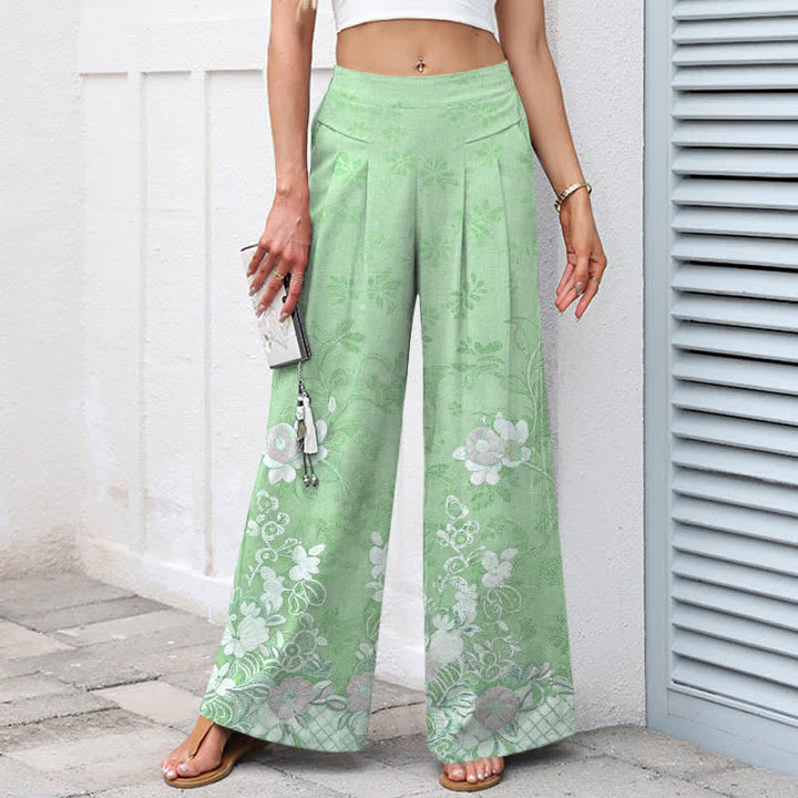 Buddha Stones Damenhose mit romantischem Blumenmuster aus Baumwoll-Leinen-Mischgewebe, elastischem Bund, weitem Bein und Taschen - image 9