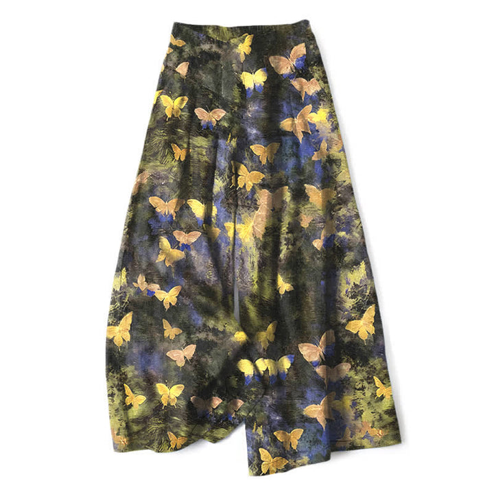 Buddha Stones Baumwoll-Leinen-Hose mit Schmetterlingsmuster, elastischem Bund, weitem Bein und Taschen - Gelb - US16, UK/AU20, EU48 (3XL) - image 0