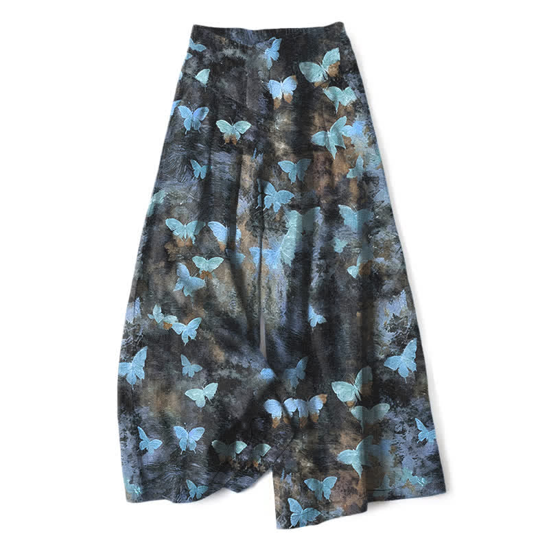 Buddha Stones Baumwoll-Leinen-Hose mit Schmetterlingsmuster, elastischem Bund, weitem Bein und Taschen - Tiefblau - US16, UK/AU20, EU48 (3XL) - image 4