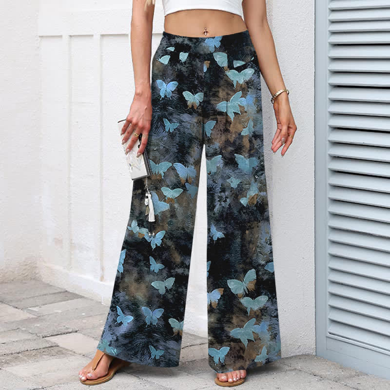 Buddha Stones Baumwoll-Leinen-Hose mit Schmetterlingsmuster, elastischem Bund, weitem Bein und Taschen - image 5