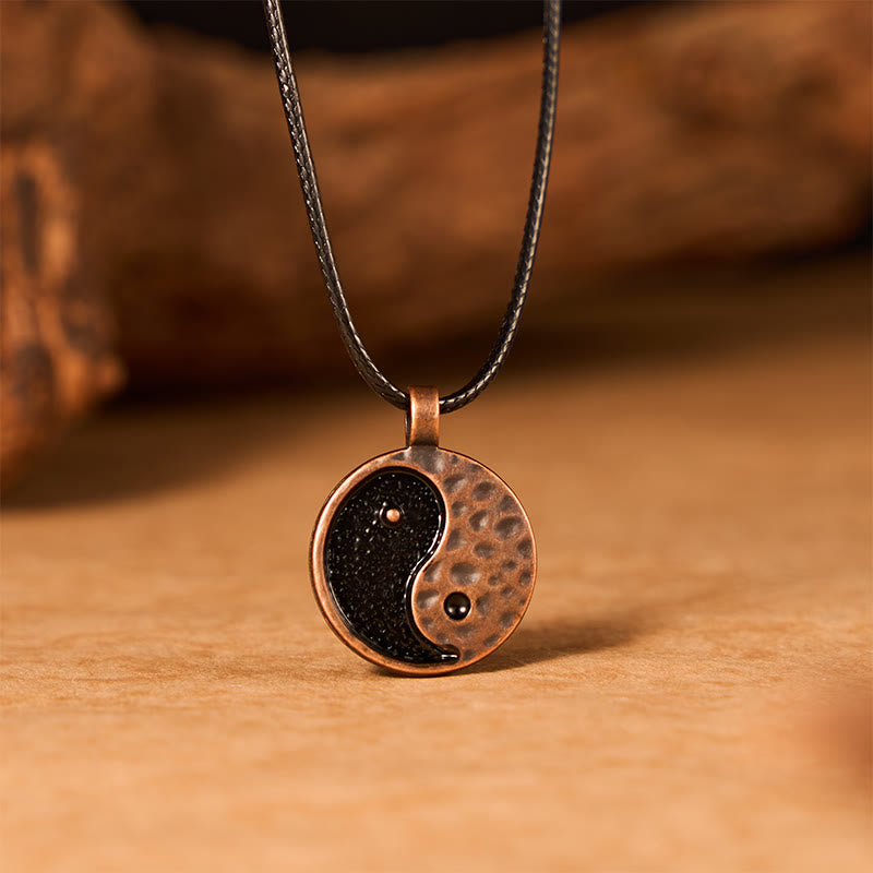 Buddha Stones Vintage Yin Yang Halskettenanhänger aus Legierung und Leder - image 1